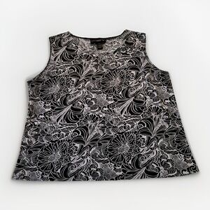 3/$25 Sale! Venezia Women's Sleeveless Top Size 14/16 Black‎ White Floral USA